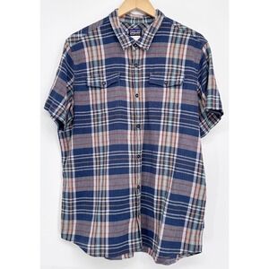 Patagonia Organic Cotton Button Up Plaid‎ Short Sleeve Shirt Size XL Breathable